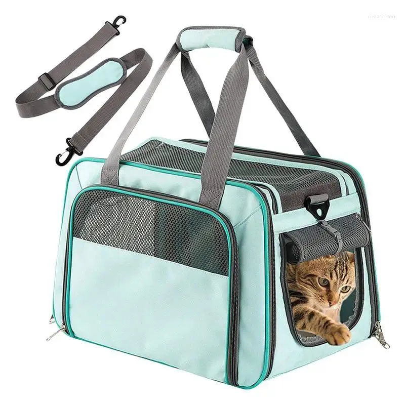 Bolsa transportadora para cães e gatos, dobrável, portátil, conveniente, para animais de estimação, malha com lados macios, janelas para reduzir o estresse e o conforto