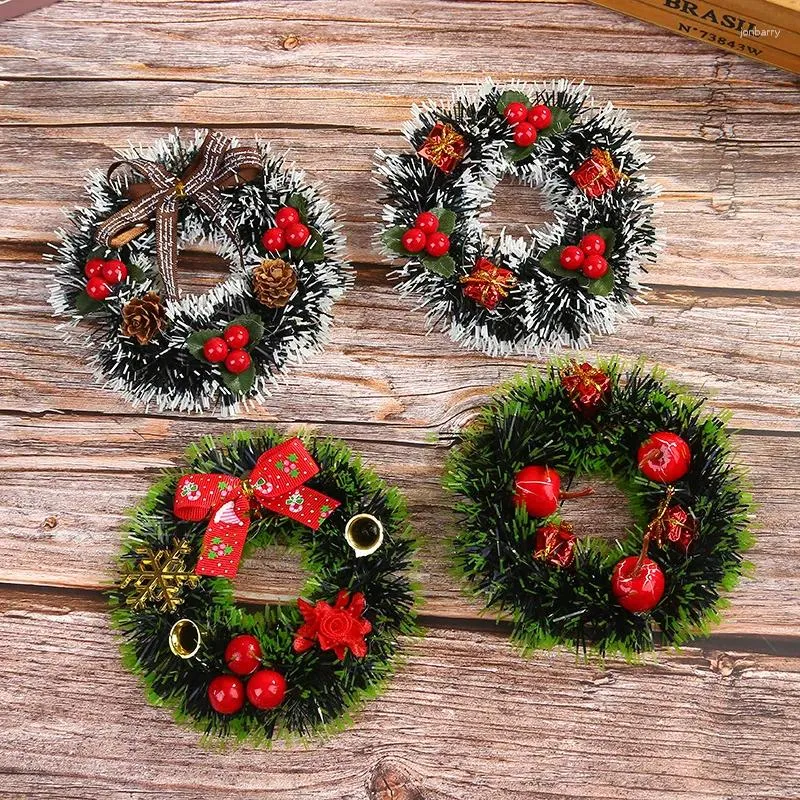 Decoratieve bloemen kerstversiering 12 cm rotan krans voor thuis kerstfeest boom hangende hanger kaarshouder mini-slinger