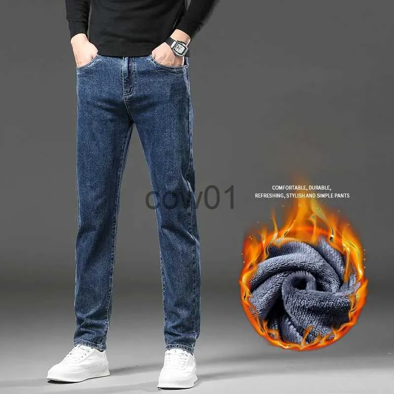 Calças masculinas Homens Inverno Jeans Térmicos Neve Quente Azul Cinza  Stretch Straight Jeans Homem Fleece Denim Calças Compridas Frete Grátis  Calças