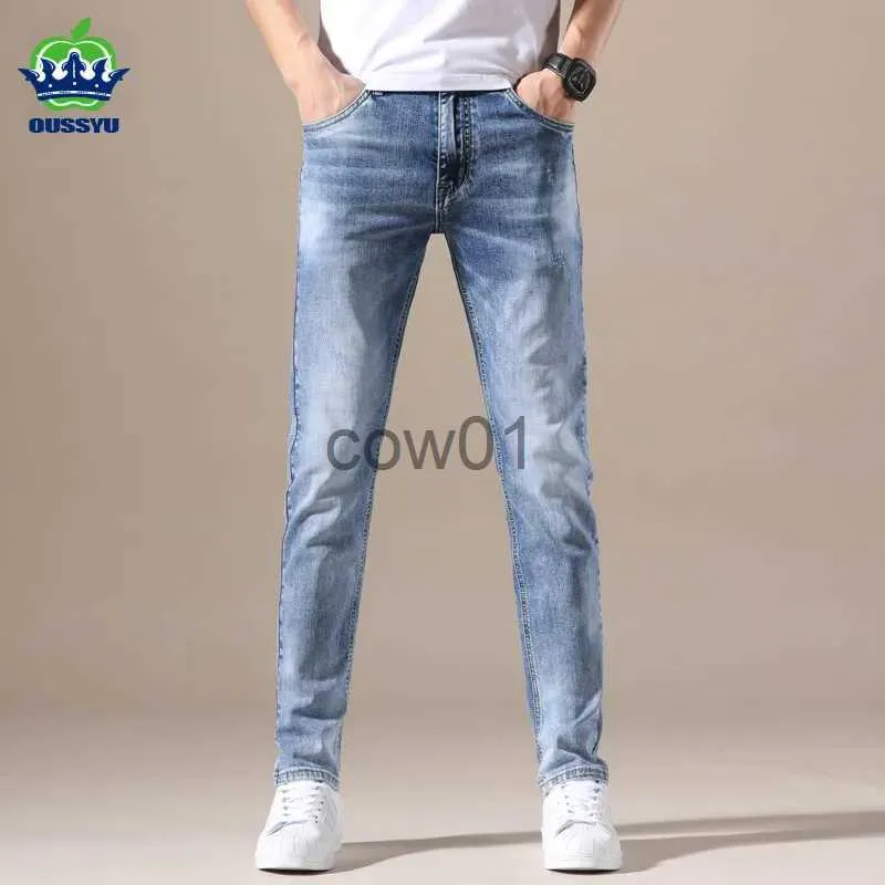 Men's Pants OUSSYU Brand Clothing Jeans Men High Quality Stretch Light Blue Denim Fashion Pleated Retro Pocket Skinny Trousers Pants 28-40 J231028