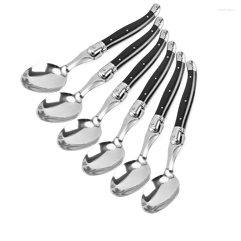 Skedar 8 '' 6st Laguiole Dinner Spoon Rostfritt stål Långhandtagsbord Vitt bestick svart Big Serve Scoop Set servis