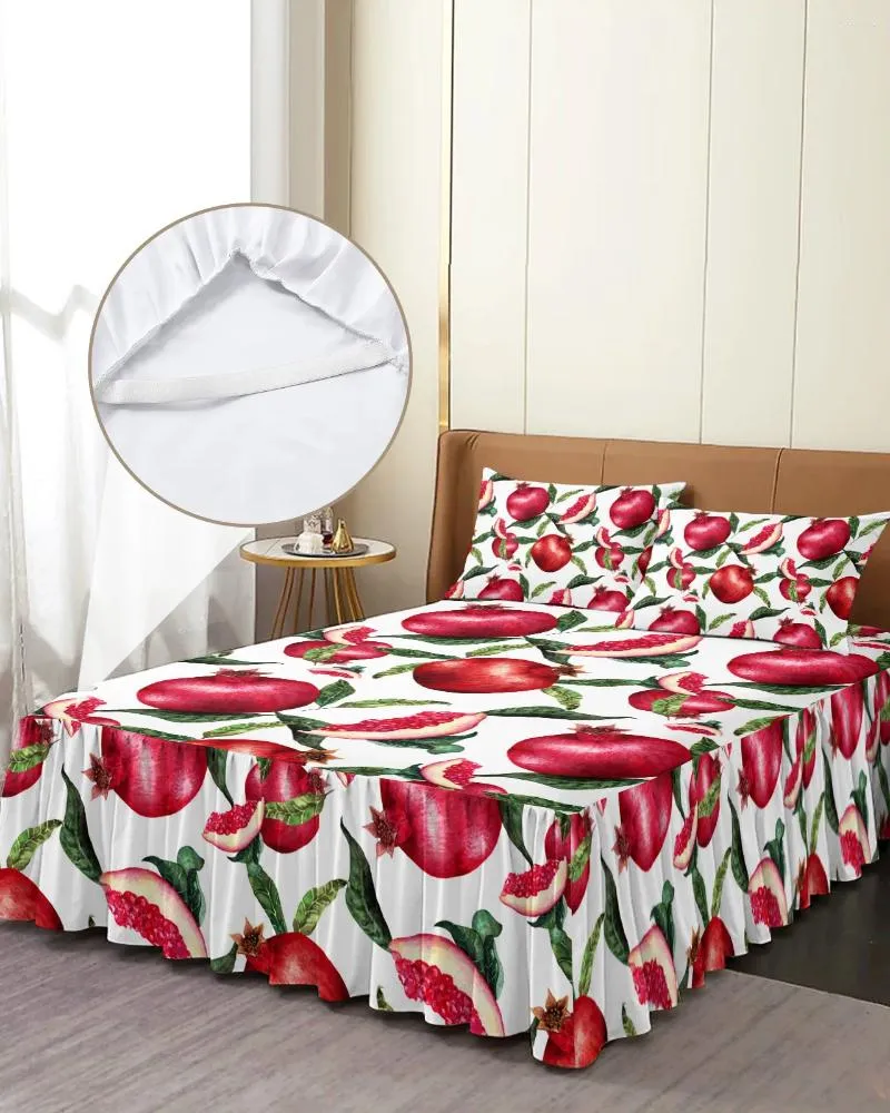 Gonna letto Frutta estiva Rosso melograno Foglia verde Copriletto elasticizzato con federe Coprimaterasso Set lenzuola