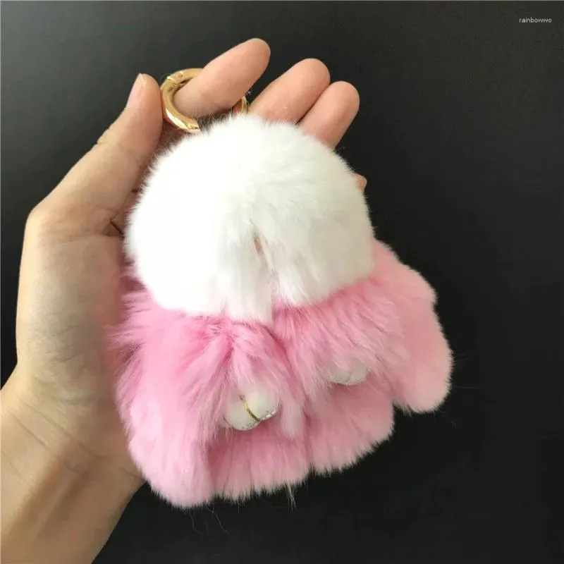 Keychains Magicfur - 10 cm vit w rosa riktig rex charm nyckelring päls pompom Keyring Pendan -tillbehör