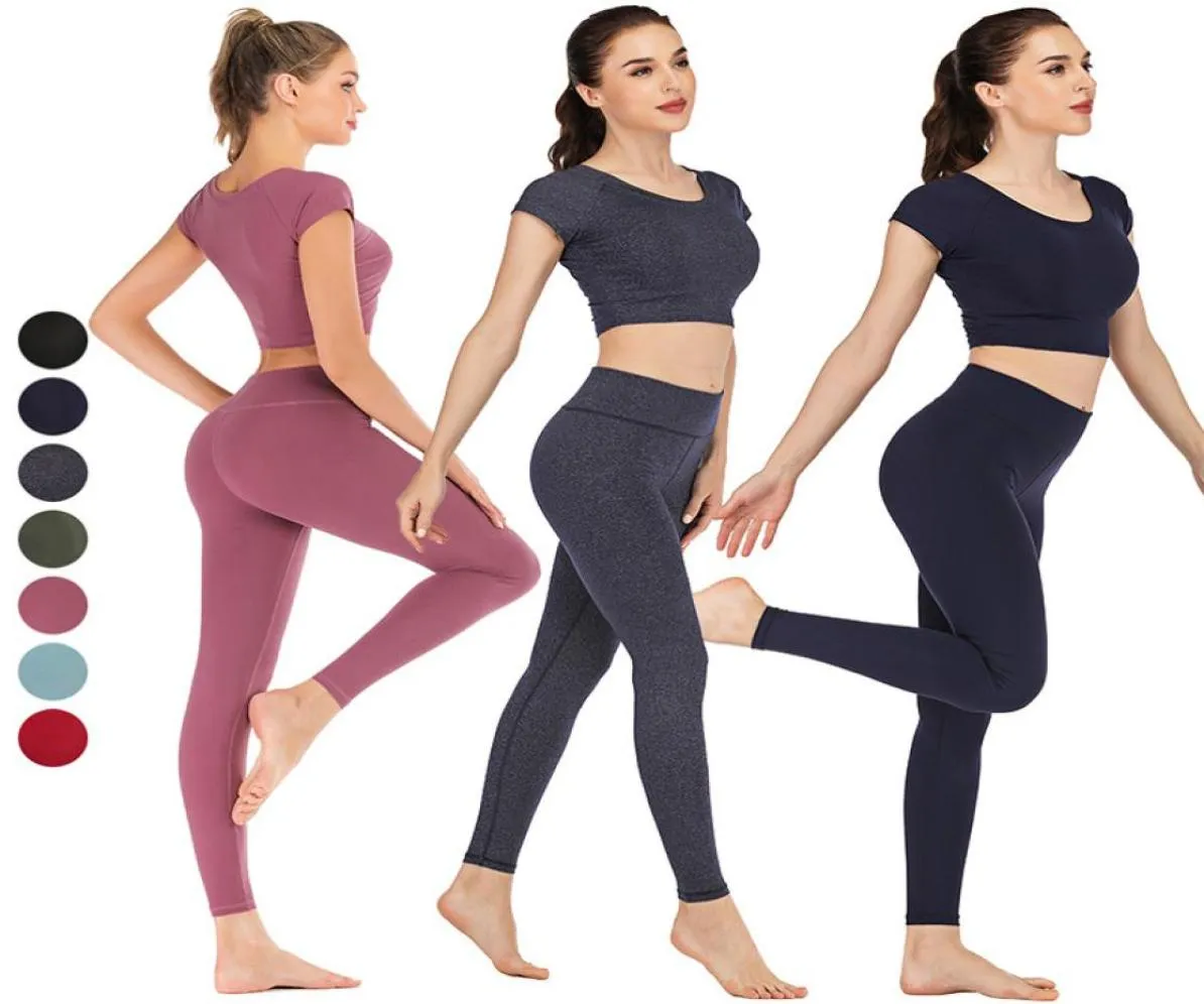 Naadloze Vrouwen Yoga Set Top Met Korte Mouwen Hoge Taille Sportlegging Gymkleding Sportpak Korte Gympak Fitnesssets Voor Dames4017747