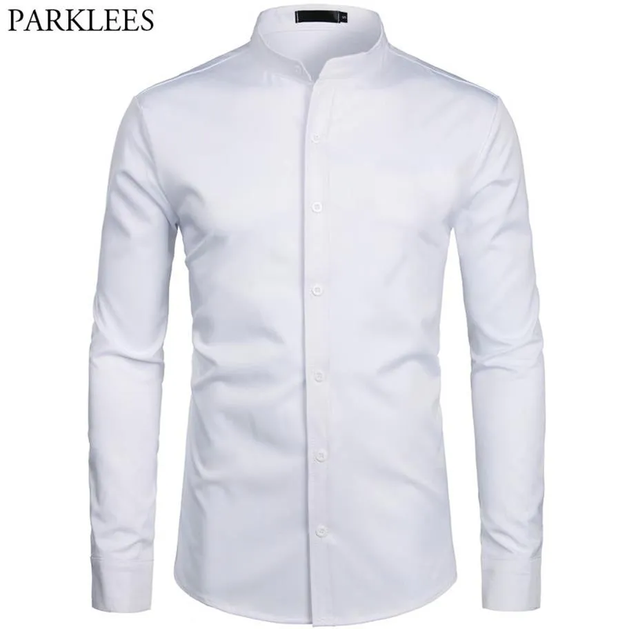 Chemise habillée à col à bandes blanches hommes coupe ajustée à manches longues chemises boutonnées décontractées hommes d'affaires bureau travail Chemise Homme S-2XL190C
