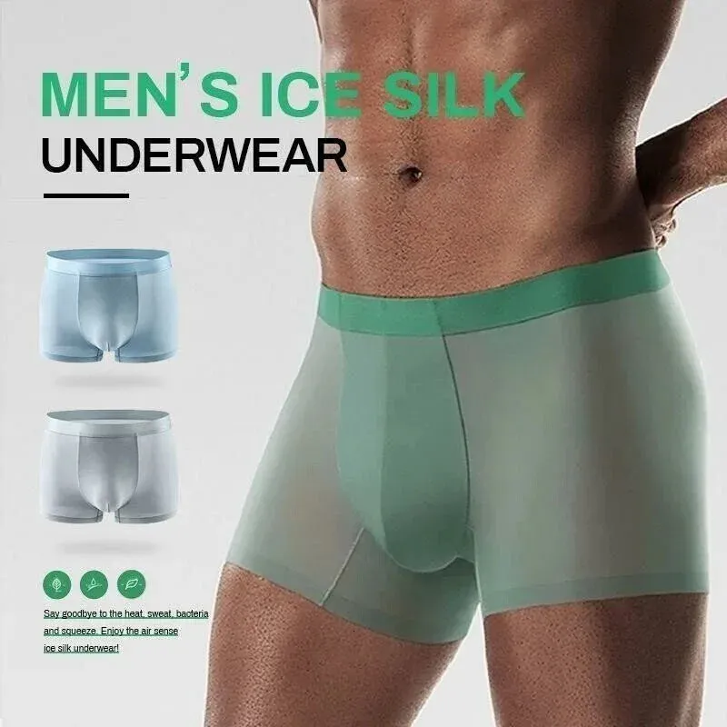 Cuecas masculinas de seda gelo sem costura sexy boxers shorts masculino ultrafinos respirável calcinha boxer briefs 231027
