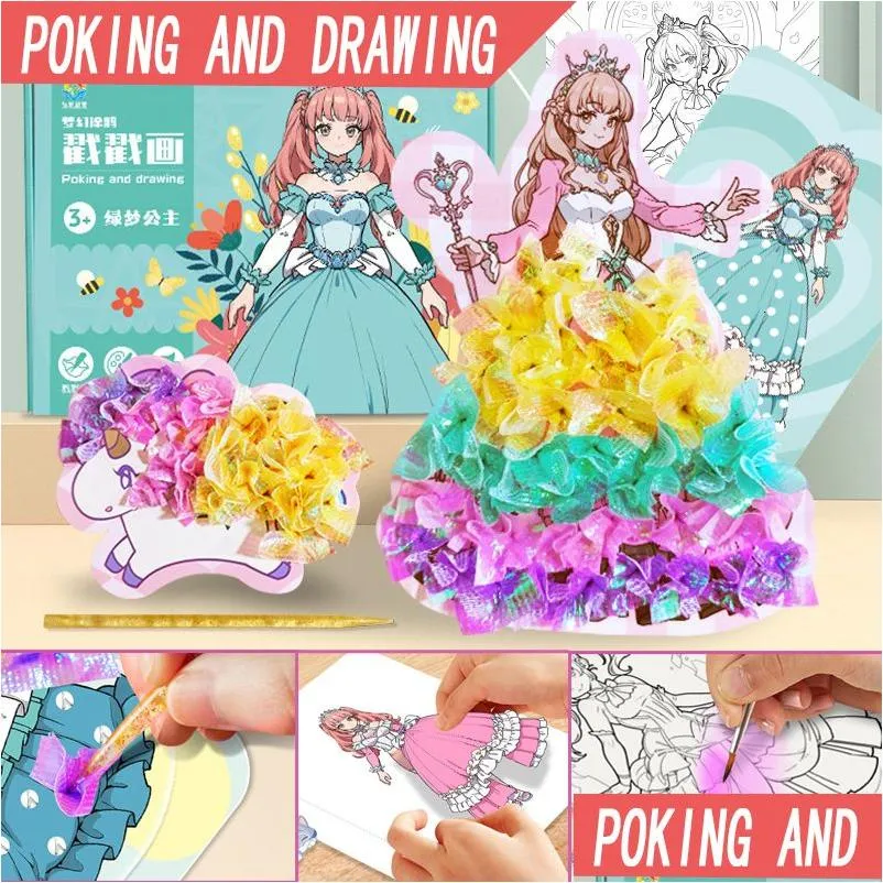 Artes e artesanato diy crianças d pintura livro princesa vestir vestido de casamento meninas brinquedo crianças quebra-cabeça roupas artesanais adesivos gota d dhtez