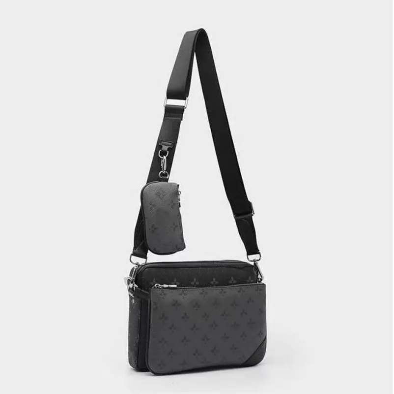 Luxurys designer väskor män 3 st trio läder svart blommor messenger handväska crossbody väskor shopping väska vanlig axelväska handväskor kvinnor plånböcker handväska