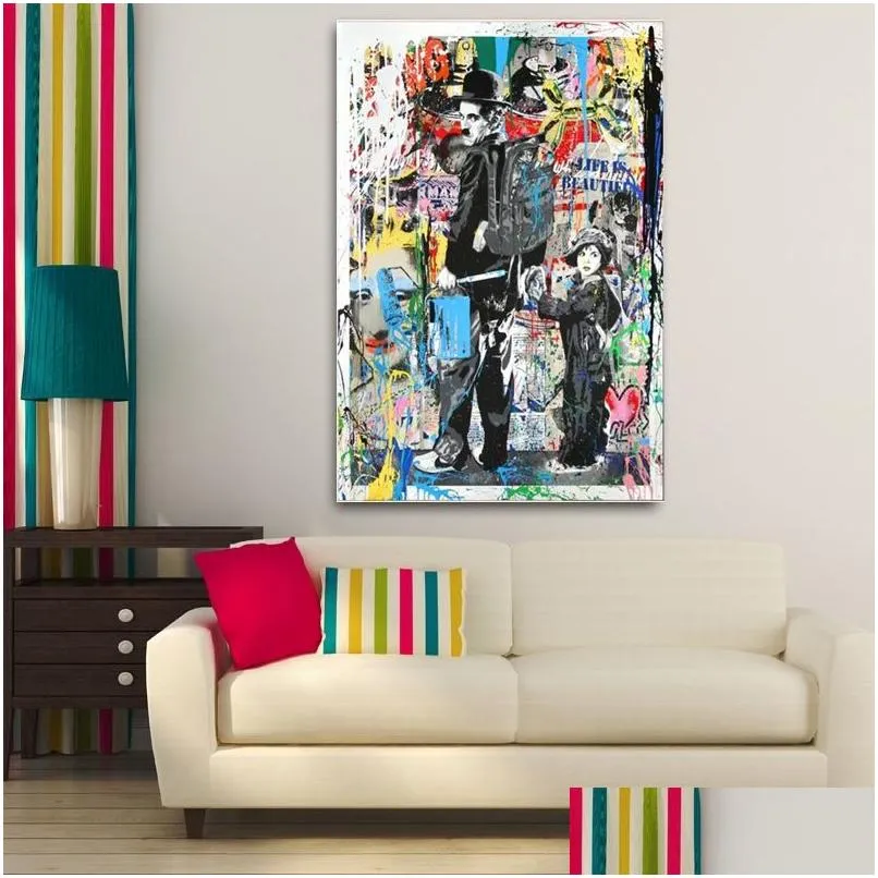 Dipinti Iti Canvas Banksy Art Poster e stampe Divertenti scimmie Street Immagini a parete per la casa moderna Room Decor Consegna di goccia Garde Dhzgf