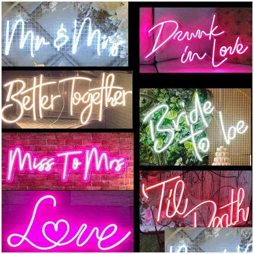 Decorações de Natal Personalizado LED Mr e Mrs Noiva para ser sinal de luz de néon Decoração de casamento Quarto Decoração de parede de casa Decoração de festa de casamento Dhfz7