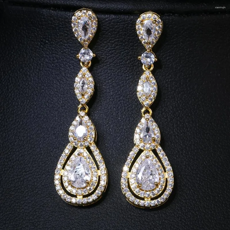 Stud Earrings JMK Teardrop Cubic Zircon Dangle For Women Bridal Wedding Jewelry Gold Plated Birthday Dinner Party Gift