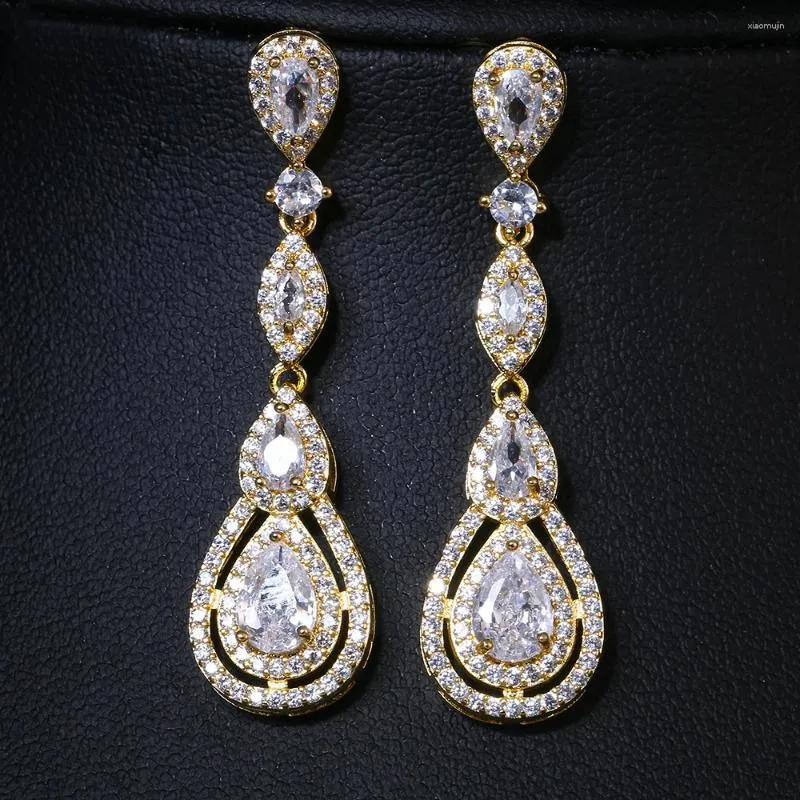 Boucles d'oreilles JMK en forme de larme cubique en Zircon pour femmes, bijoux de mariage, plaqué or, cadeau de fête d'anniversaire