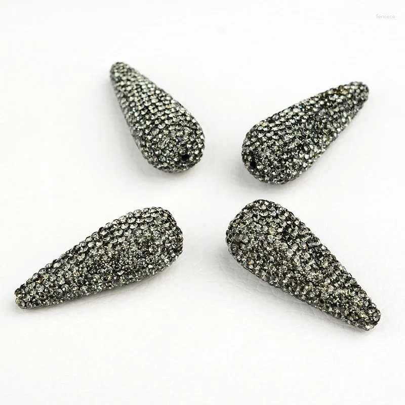 Koraliki 2PCS 14x35 mm Złote Splated CZ Micro Pave Teardrop Loose do tworzenia biżuterii