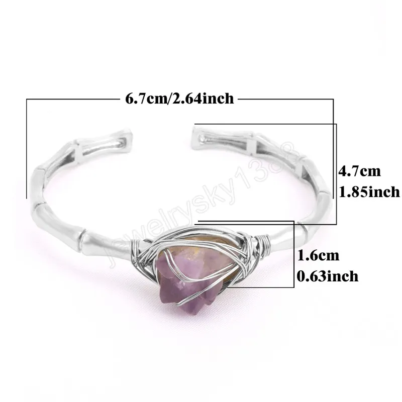 Natuursteen Manchetarmbanden Dames Zilver Kleur Draadgewikkeld Onregelmatige Ruwe Amethisten Aquamarijn Kristal Healing Bangle