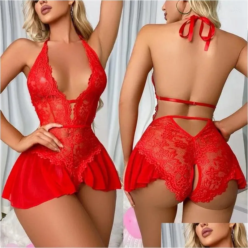 Mulheres sleepwear mulheres sleepwear aberto virilha lingerie feminina renda transparente pijama conjunto y profundo v sutiã crotchless pijama erótico noite otrpm