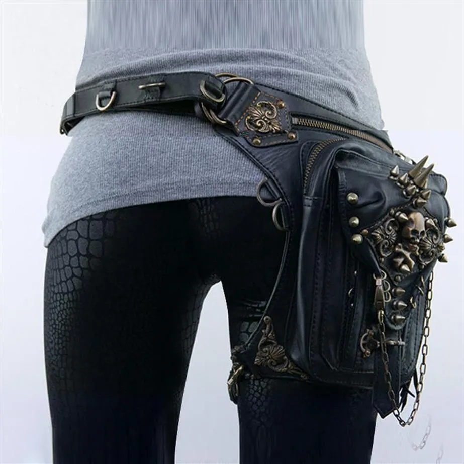 Taille Taschen Unisex Steampunk Frauen Bein Tasche Retro Rock Fanny Pack Für Männer Taktische Reiten Motorrad Gothic Messenger Schulter2658