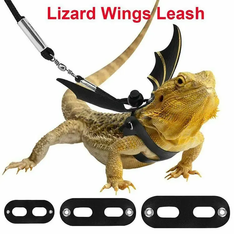 Winterworm Flyan 1 Set Adjustable Lizard Leash,3 Sizes Reptile Leather Harness Bearded Dragon Rope With Cool Wings For Amphibians Chameleons Small Pet Animals