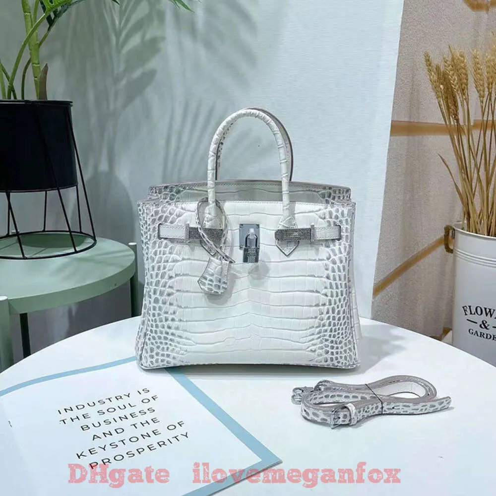 Designer tote bags moda de luxo sacos de ombro novo crocodilo impressão couro branco mulheres saco portátil ombro único mensageiro saco Himalaia água branca diamante f