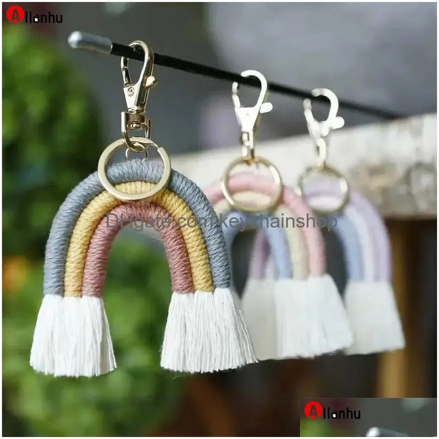 3 Tier Style C Rianbow Bohemian Tassel Chaveiro Anéis Nordic Ornament Bag Bolsa Pingente Encantos Mão Tecido Nacional Cabide Hangtag D Dhzqs