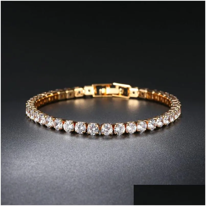 Tennisarmband för kvinnor Round Crystal Gold Färg Bangle Chain Wedding Drop Delivery DHGARDEN OT6TJ