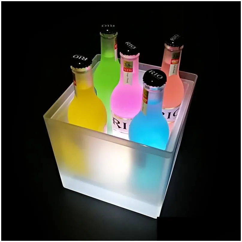 Ice Buckets And Coolers 12Pcs Light Up Led Bucket Square Tray Champagne Wine Beer Cooler For Ktv Party Bar Nightclub Table Homefavor Dhtsi