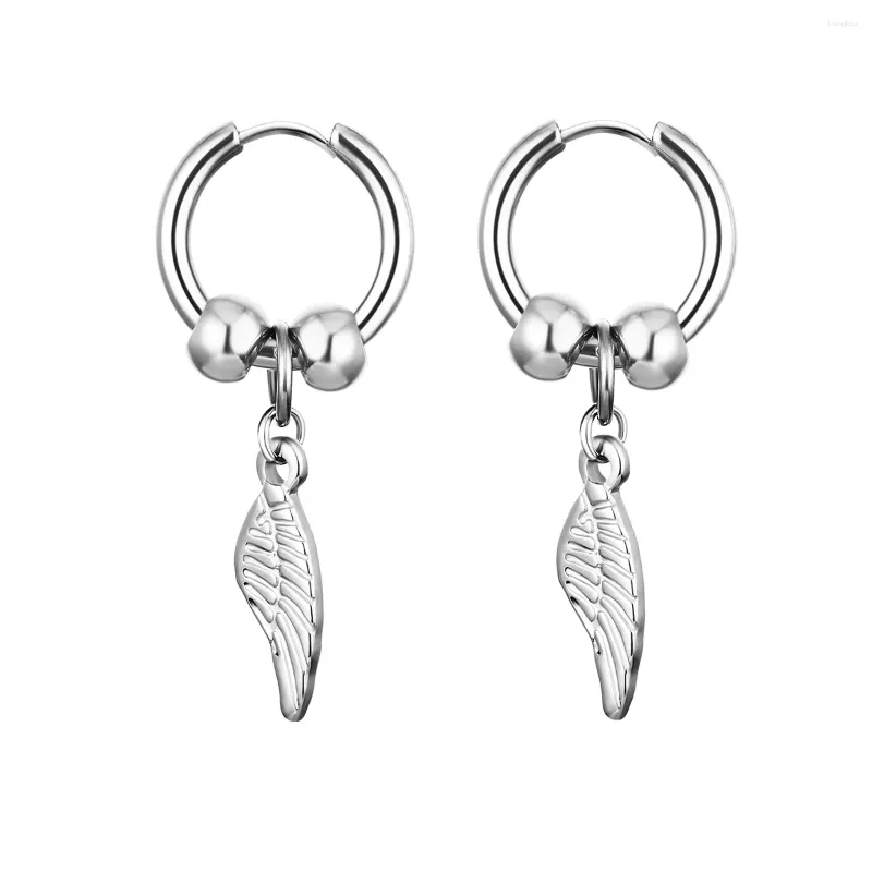 Hoop Earrings Korea Style Punk For Men Women Stainless Steel Rock Tree Leaf Leaves Pendant Earring Hip Hop Unisex Jewelry Gifts