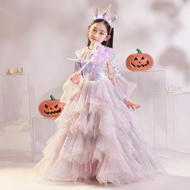 2023 Girls Pageant Dress Ball Gown Ruffled Flower Girls Birthday Party Dresses Halloween children dress cosplay shiny angel girl kindergarten performance dress