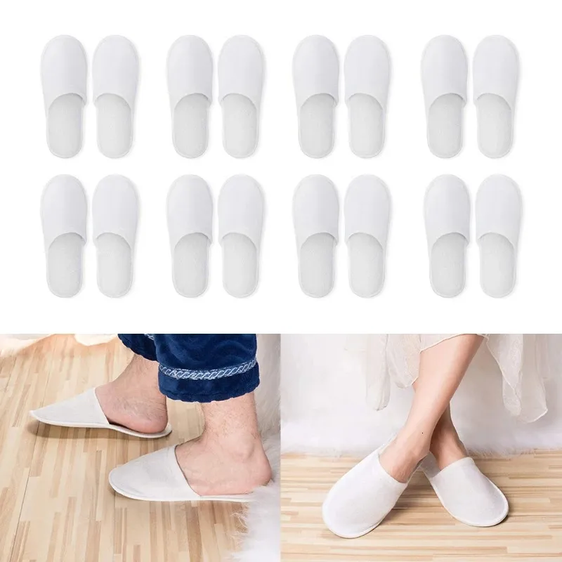 Sandals Disposable Slippers 12 Pairs Closed Toe Fit Size for Men and Women el Spa Guest Used White 231027