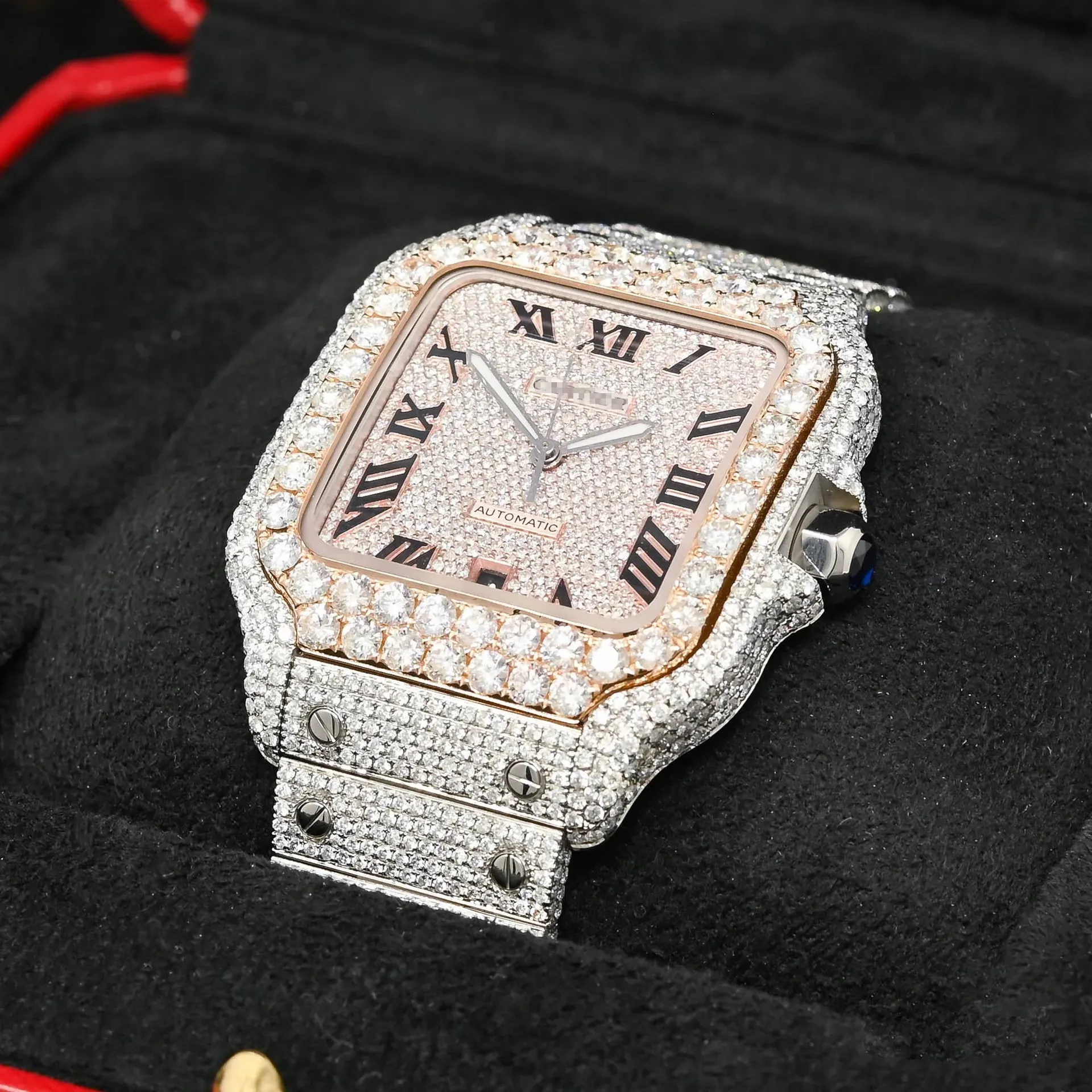 Custom Luxury Men Watches Iced Out Moissanite Diamonds Watch Automatic ...