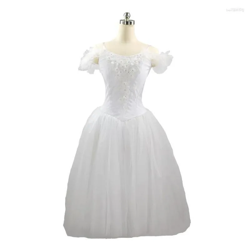 Stage Wear Professionnel Femmes Filles Performance Blanc Longue Robe De Ballet Romantique