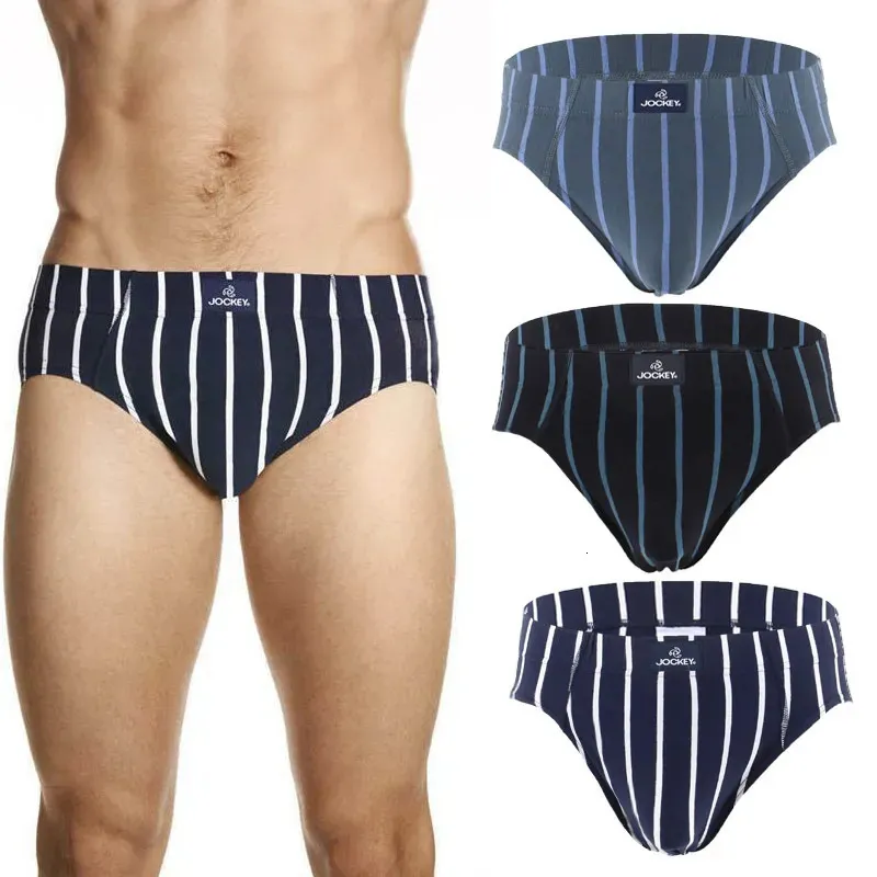 Underpants 4 Pack Mens Cotton Blue Strip Underwear Brief Men Sexy Breathable Soft Panties USA Size S3XL 231027