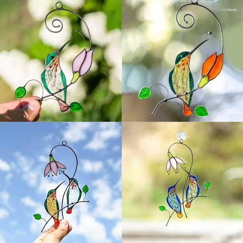 Dekorativa figurer Färgfönster Bird Pendant Wind Chime Acrylic Tropical Hanging Decorations Family Door Crafts Home Accessories