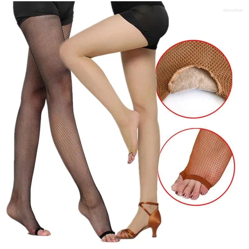 Kvinnliga strumpor 2Par Professional Latin Dance Tight Sexy Fishnet Pantyhose Elastic Slim Open Toe Net Tights Thigh Strumpor
