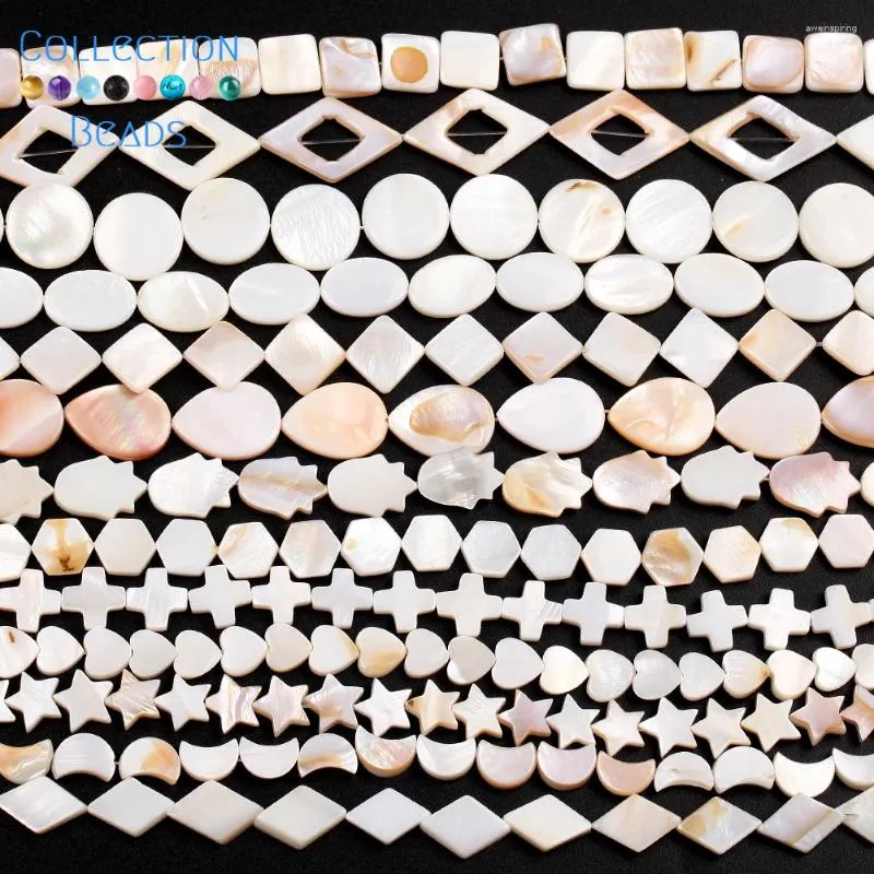 Perles en nacre blanche naturelle, en forme de cœur, en vrac, plates et rondes, fournitures pour la fabrication de bijoux, accessoires de bracelet à bricoler soi-même, 15 pouces