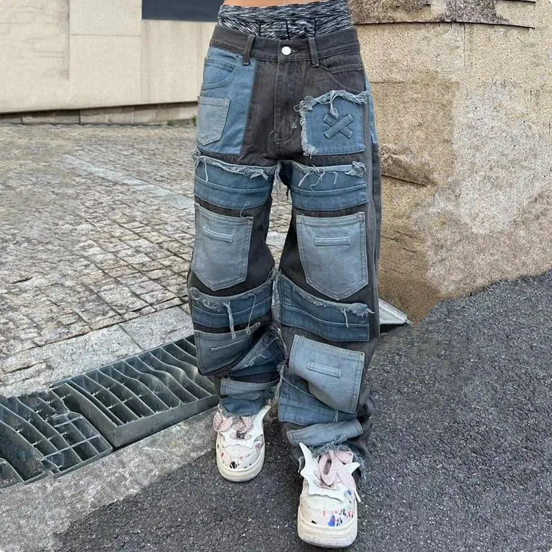 Herren Jeans 2023 Cyber Y2K Streetwear Baggy Stacked Hosen Männer Kleidung Gerade Punk Mehrere Taschen Denim Hosen Pantalon Homme