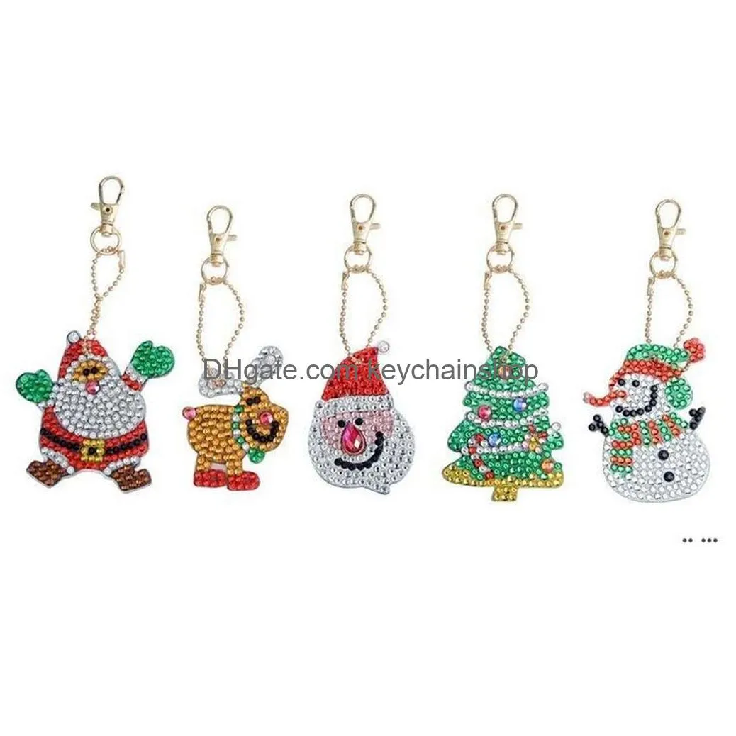 Diamond Keychain Special-Shape Painting Christmas Decor Bag Pendant Keychains Jewelry Key Ring Gifts Holiday Decorations 591 Drop Deli Dhvwu