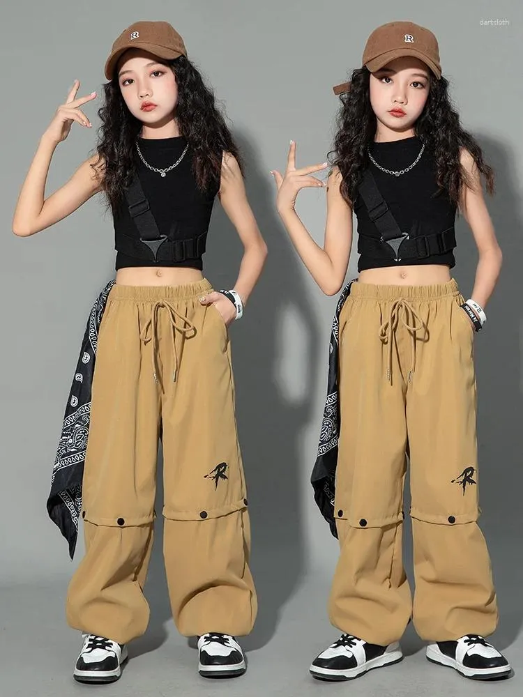 Girls Summer Hip Hop Stage Dance Wear Jazz Costume Black Vest And Khaki  Pants For Modern Dance Performance BL11069 From Dartcloth, $20.91