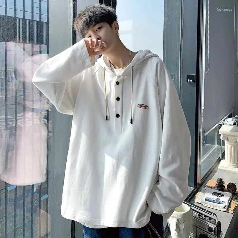 Męskie bluzy z kapturem minimalistyczne czysty biały sweter w stylu koreański luźna koszulka z kapturem najlepsza para strój jesienny długie rękawowe odzież uliczna