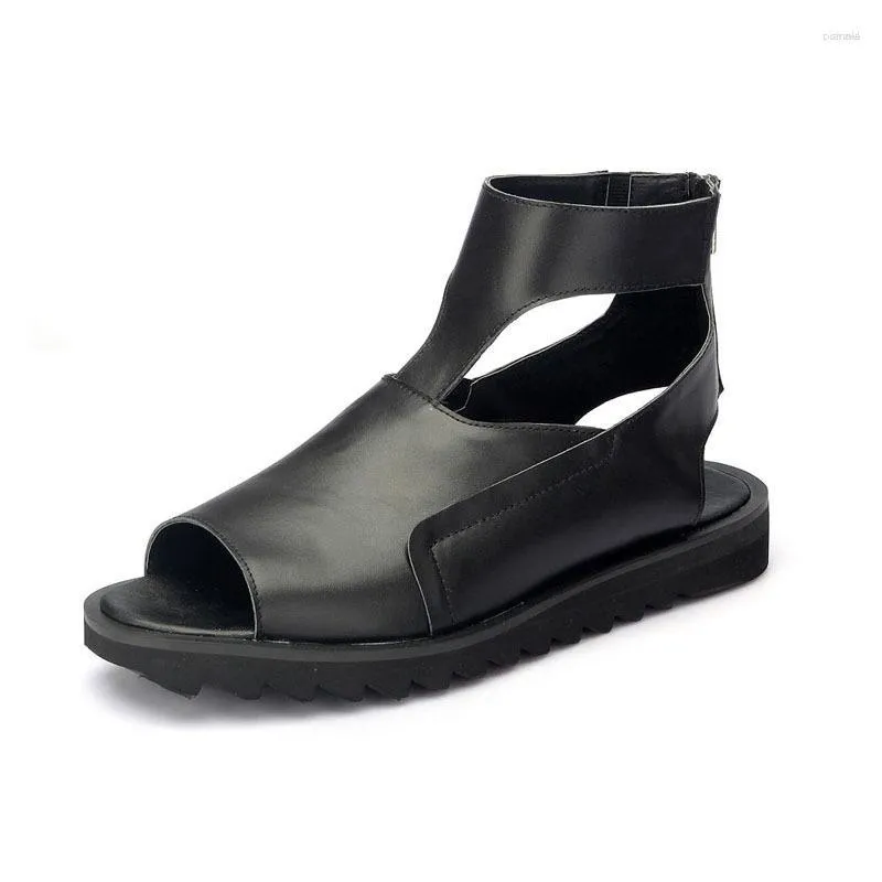 Sandali con plateau spesso stile inglese da uomo estivi open toe scivoli d'acqua scarpe da spiaggia maschili gladiatore in vera pelle di marca