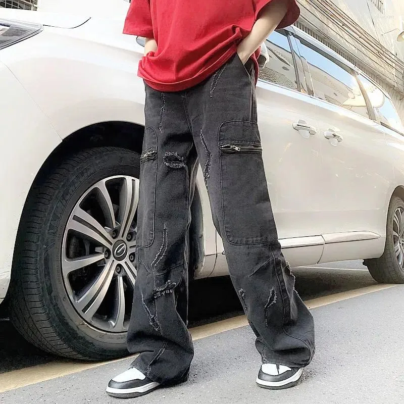 Jeans voor heren 2023 Cyber Y2K Mode gewassen zwarte baggy gescheurde broek voor herenkleding Rechte dames hiphop katoenen broek Ropa Hombre