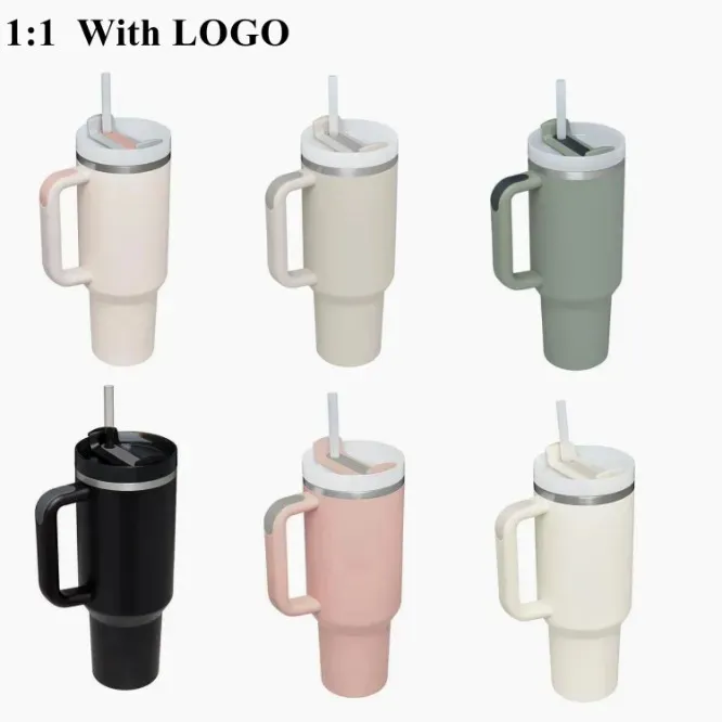 40oz H2.0 Mug Tumbler med handtag isolerat rostfritt stål dupe resemugg isad kaffekopp vatten bottltle g2.0 40oz copo termico logotyp 1028i