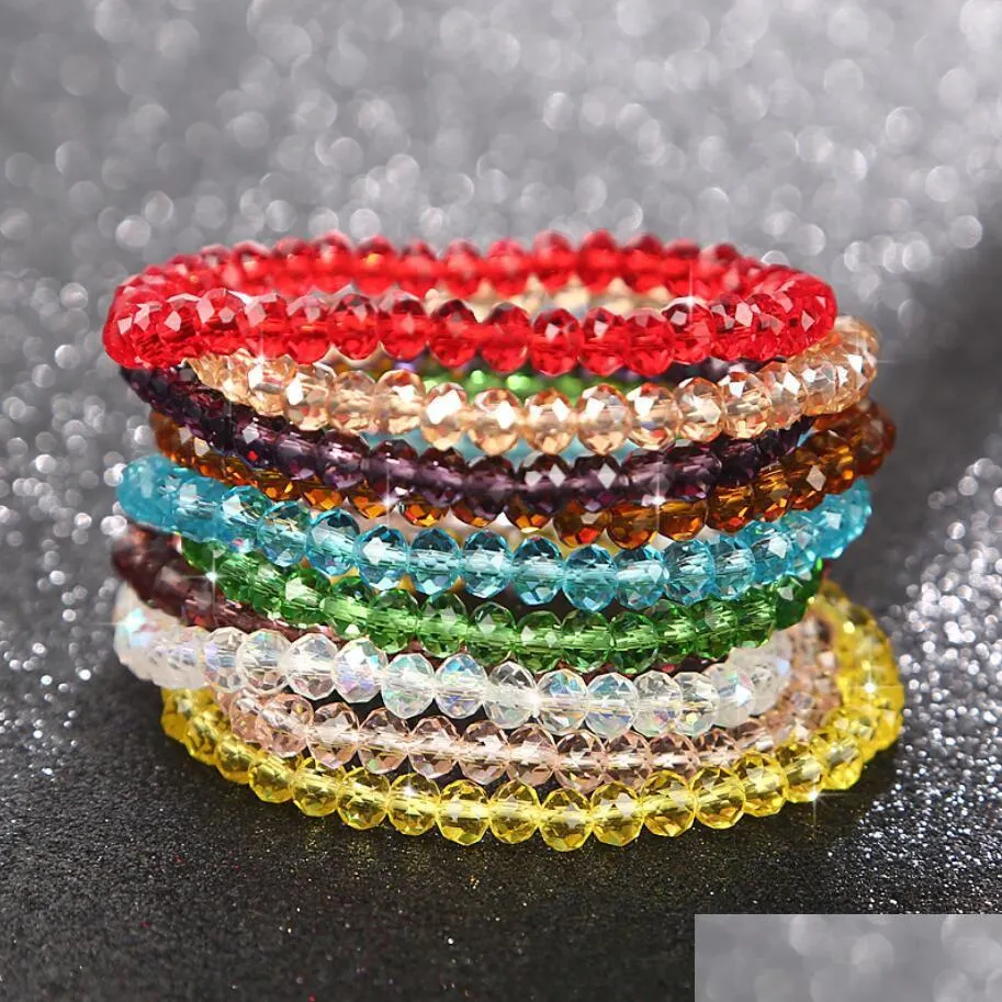 Perlé 6mm Colorf Nouveau Artificiel Autriche Cristal Bracelet Brins Mode Brillant Pierre Perles Élasticité Corde Strand Bracelets Pour Femmes Dhwlo