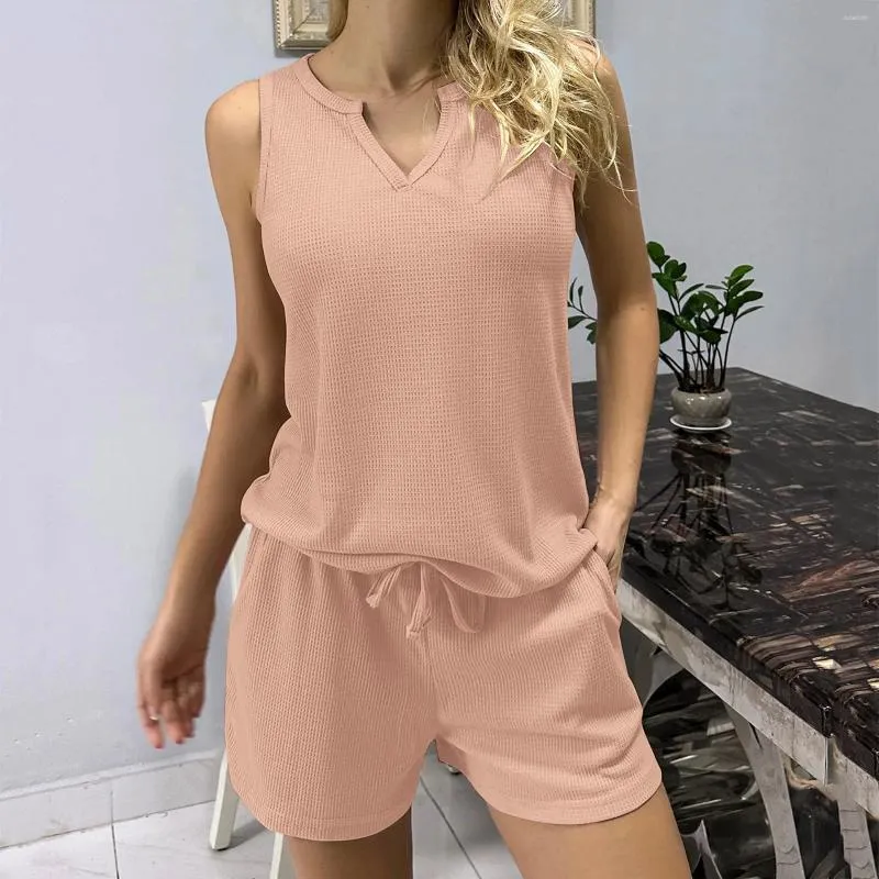 Tute da donna Estate Solid Scava fuori T-shirt Con coulisse Pantaloncini con lacci Set Donna Allentato Casual Top Pantaloni corti della tuta Abbigliamento