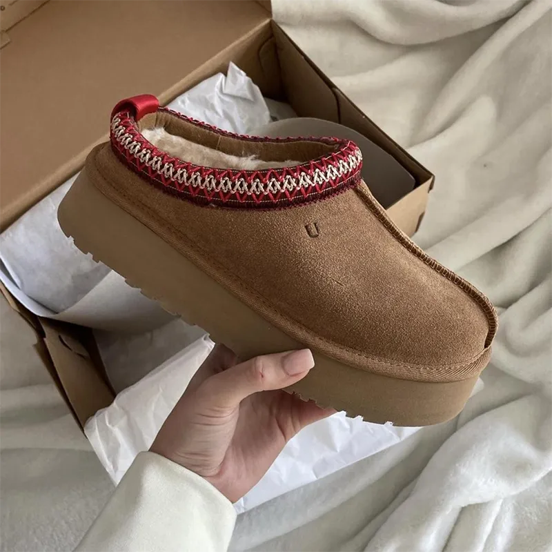 Marque populaire Tazz Slipper Chestnut Platform Taille 6 Designer Dupes Tasman Wool Femmes Pantoufles Meilleure Qualité Sans Boîte Plateforme De Graines De Moutarde Diapositives Pour Dames