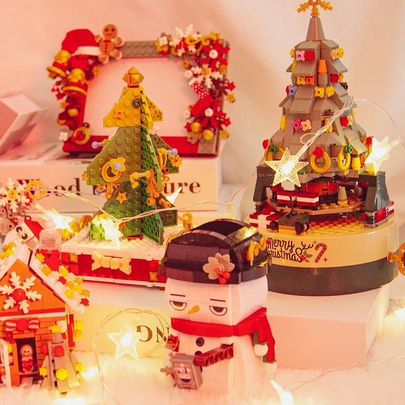 Cadeaux de Noël, décorations de Noël créatives, blocs de construction d'arbre de Noël, boîtes à musique, décorations de jouets de Noël