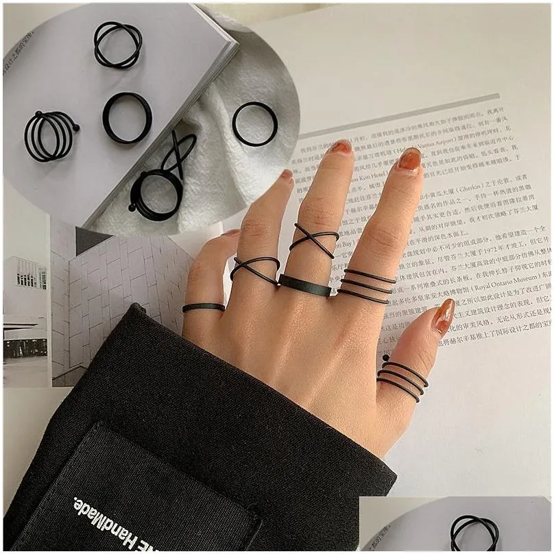 6Pcs / Set Punk Bagues Minimaliste Lisse Or / Noir Géométrique Métal Pour Femmes Filles Bijoux De Fête Bijoux Drop Livraison Dhgarden Otmeu