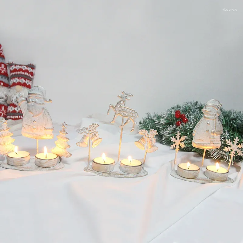 Candelabros Vintage de Navidad, decoración del hogar, soporte creativo, suministros para festivales, arte del hierro, Papá Noel/muñeco de nieve