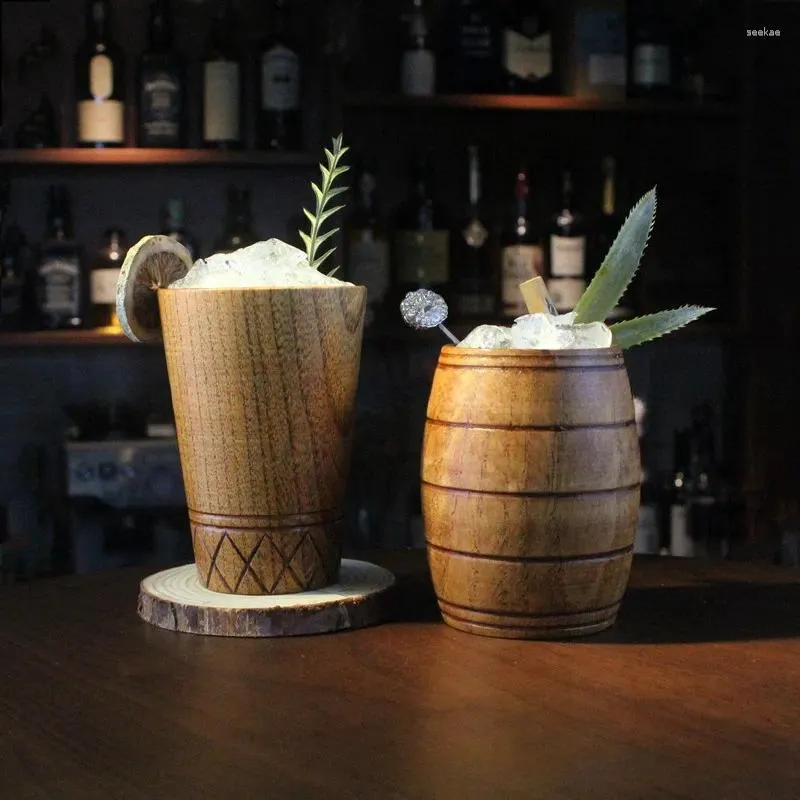 Muggar Retro Jujuube Wood Cocktail Cup Oak Barrel Shaped Coffee Japane Beer Tea TRO Köksutrustning Dricka redskap