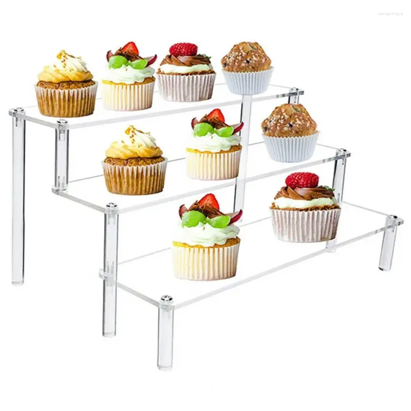 Kök Storage Display Stand Organizer 3-Tier Acrylic står för Food Toys Figures hylla Riser Cupcake