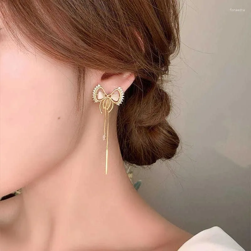 Brincos pendurados coreano moda jóias opala arco borla temperamento diário longo gota atacado feminino.